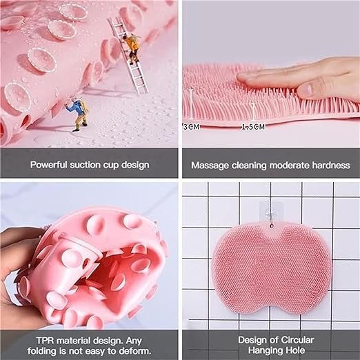Shower Foot &Amp; Back Scrubber Mat, Wall Stick Suction Silicone...
