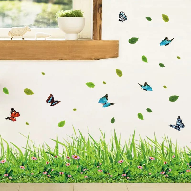 New 3D Fresh Green Plant Removable Green Grass Pvc Wall Stickers...