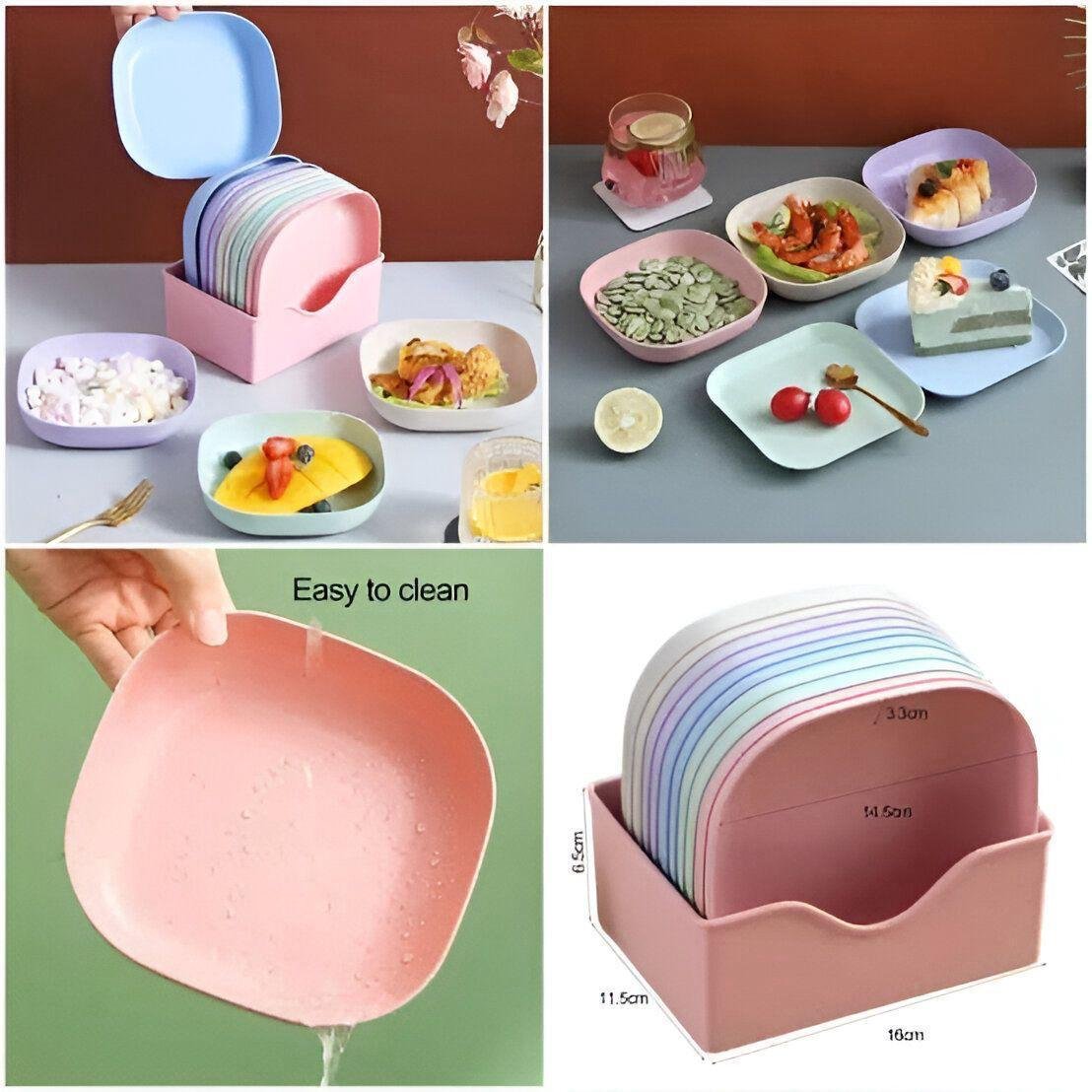 10Pcs Plates Set With Holder (Random Colours) - Image 5