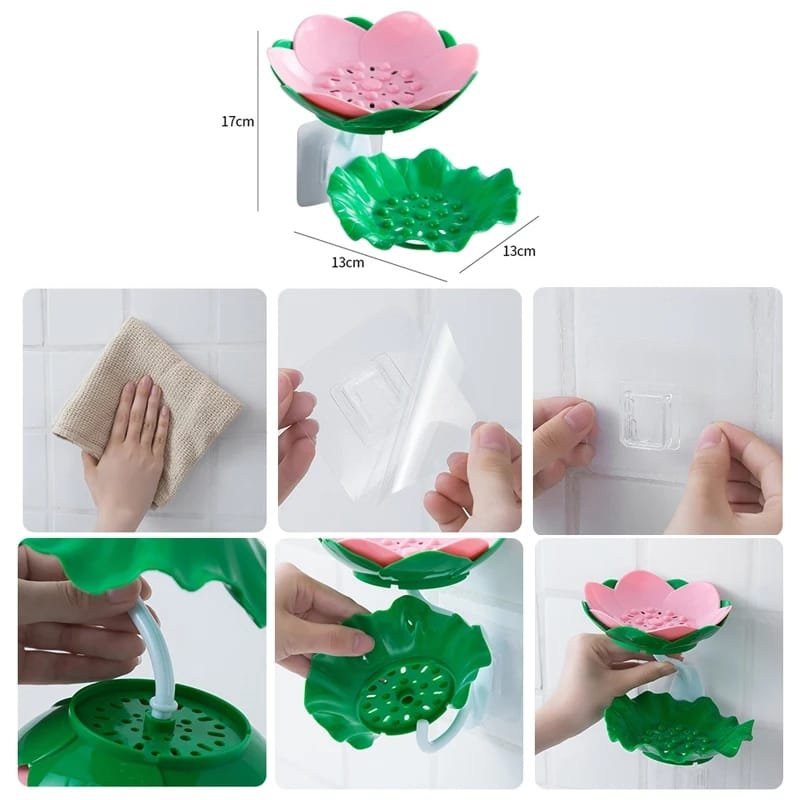 Double Wall Hanging Drain Soap Box Multifunctional Lotus Flower...
