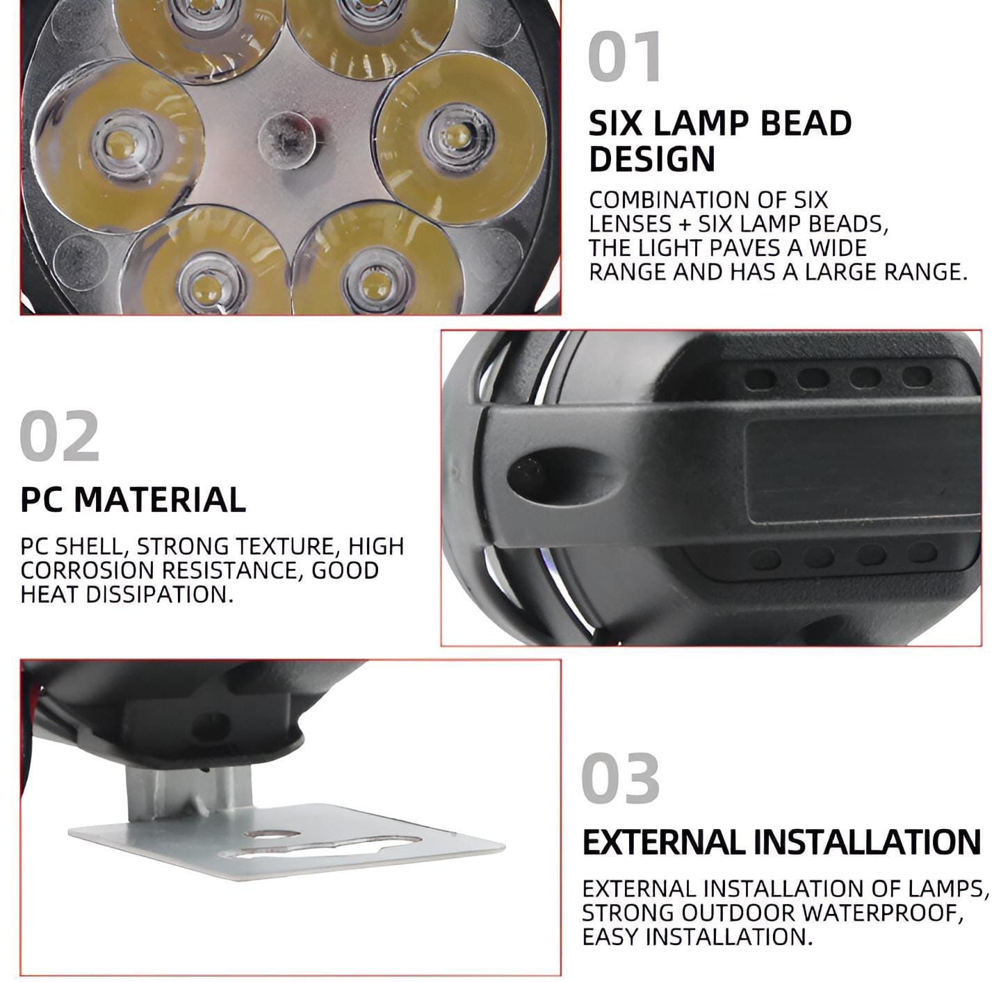 2Pcs Work Lights 6 Led Motorcycle Headlight Spot Light Waterproof... - Image 4