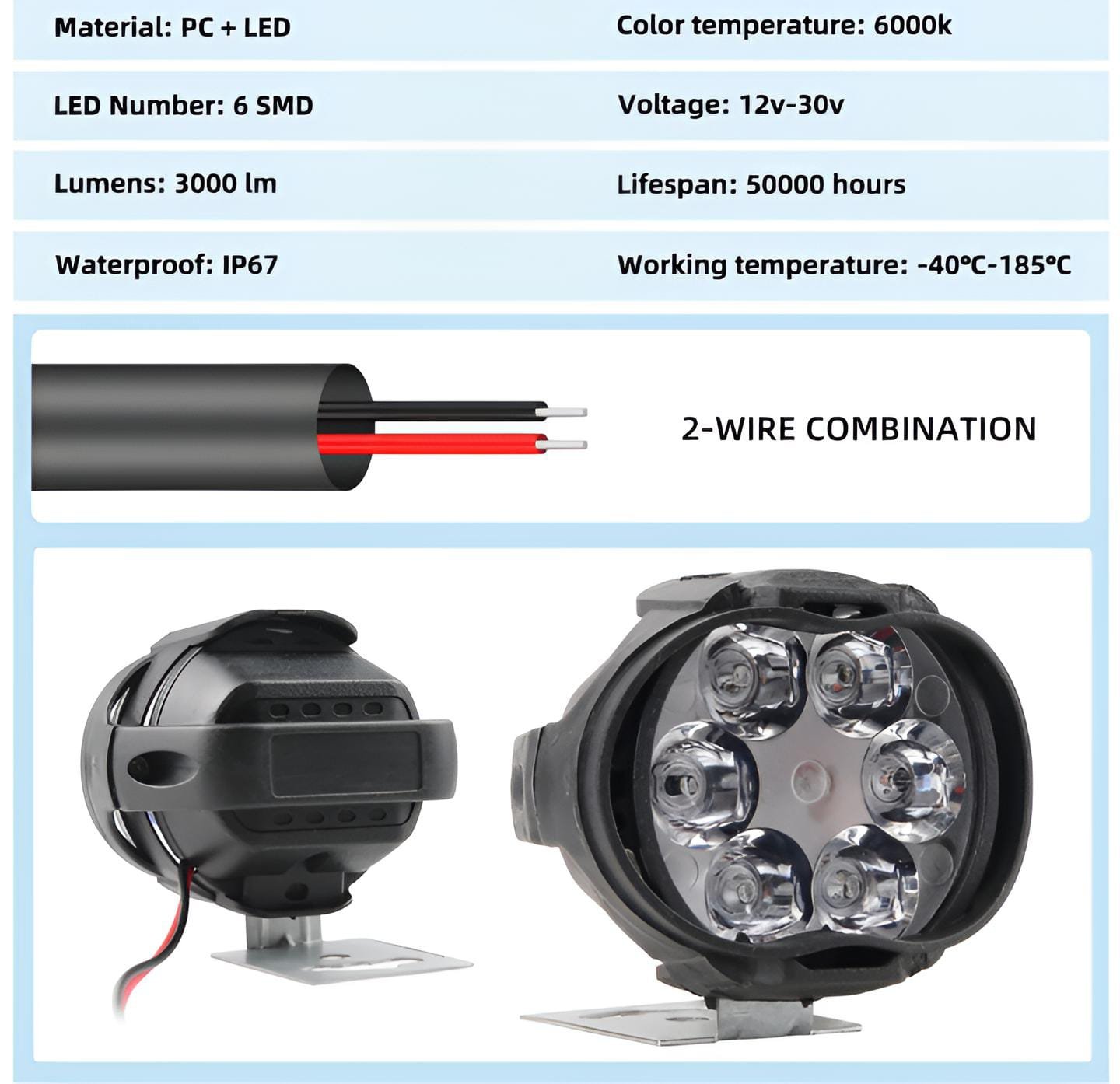 2Pcs Work Lights 6 Led Motorcycle Headlight Spot Light Waterproof... - Image 5