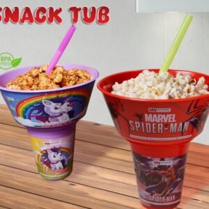 2 In 1 Snack Tub With Straw Glass For Kids Frozen Barbie Unicorn...
