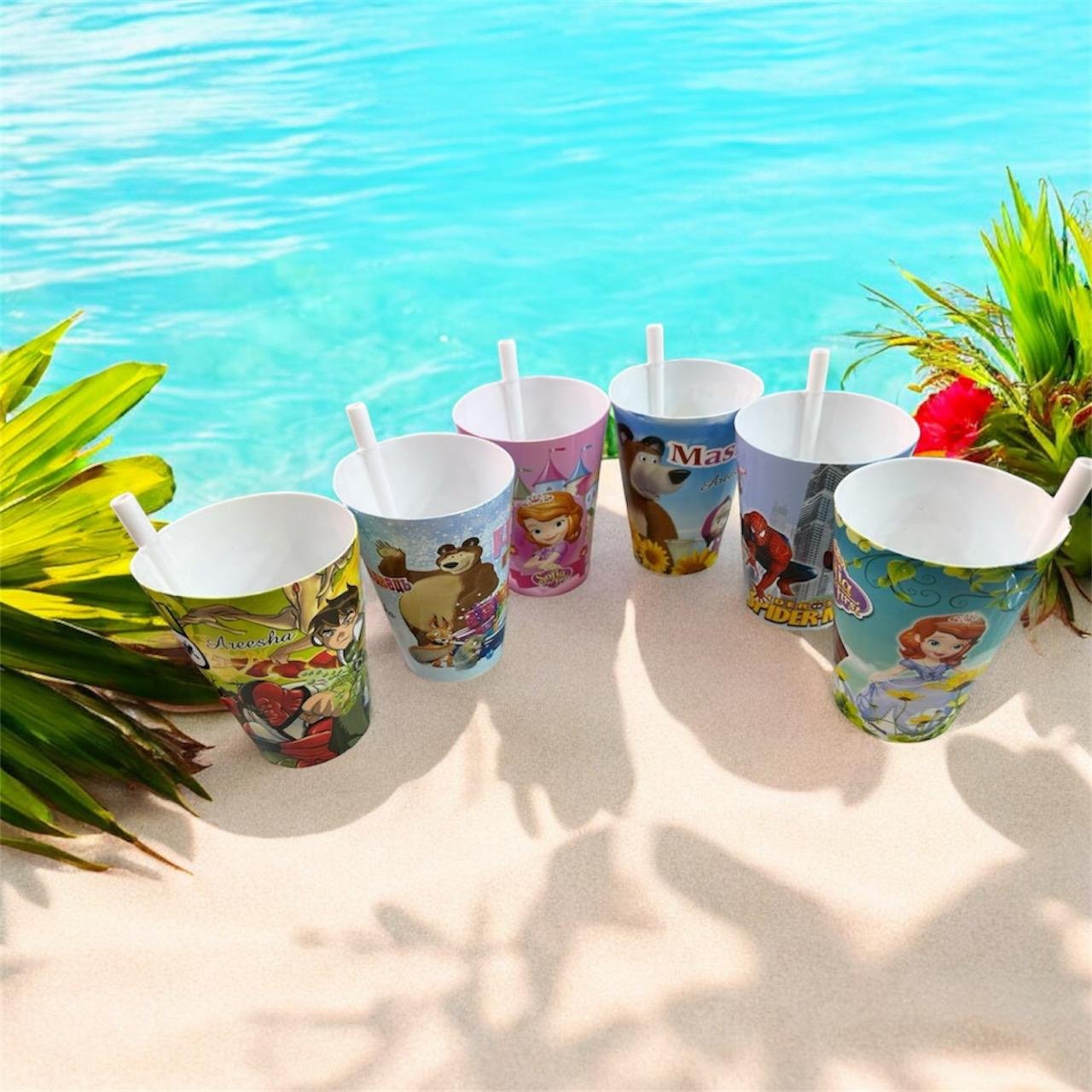 (Pack Of 6) Built In Straw Glass Kids Character Unbreakable (Mix...