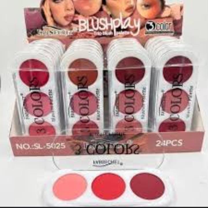 3 Color Makeup Blush Palette Mineral Powder Red Rouge Long Lasting...