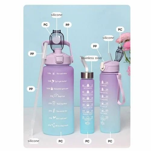 Sports Water Bottles 3 Pcs Set With Motivational Time Marker &Amp;... - Image 3