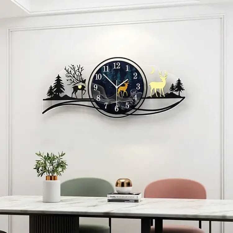 Forest Figure Deer  3D Wood Wall Clock Blue Jungle With Light ...