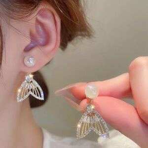 Golden Fishtail Luxury Sparkling Crystal Rhinestones Pearl...