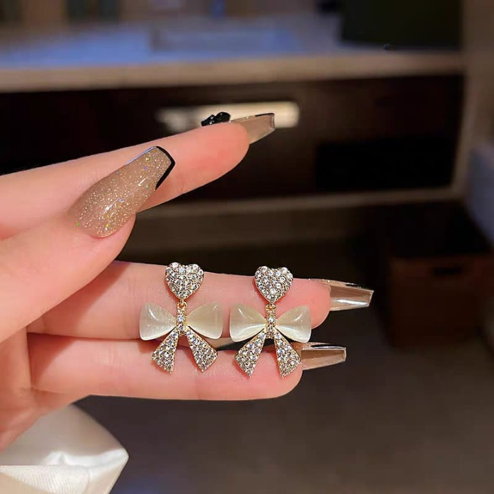 Heart Bow Zircon Korean Stud Earrings For Women - Image 3