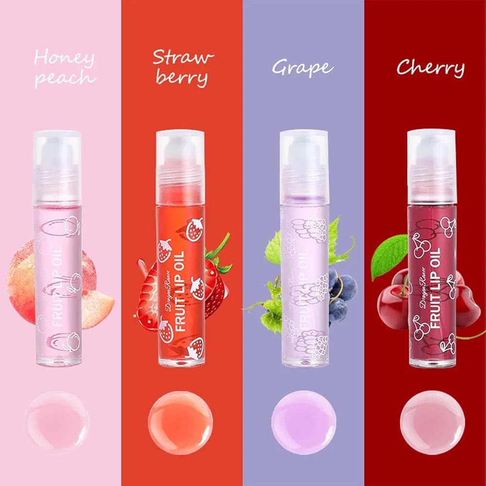Pack Of 4 - Fruit Lip Oil Non-Sticky Set In Peach, Grape,...