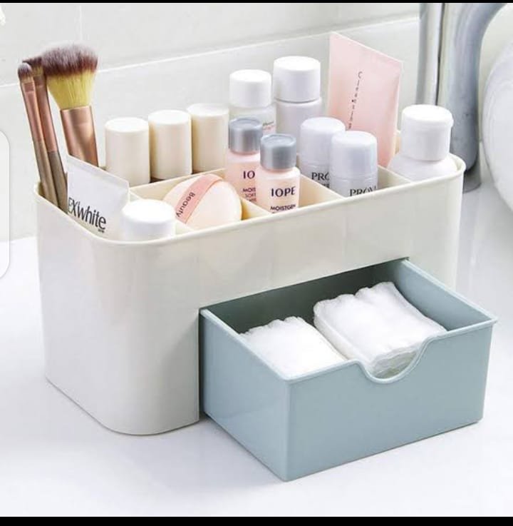Plastic Makeup Storage Box With Small Drawer For Bathroom,... - Image 3