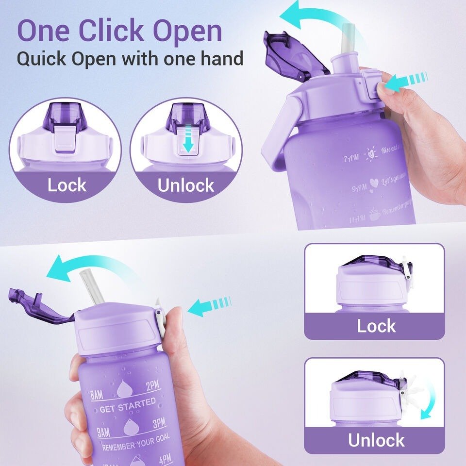 Sports Water Bottles 3 Pcs Set With Motivational Time Marker &Amp;... - Image 2