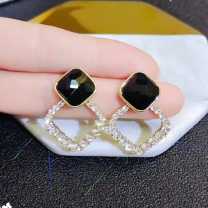 Zircon Korean Black Shiny Earing Resin Rhombus Earrings Earrings...