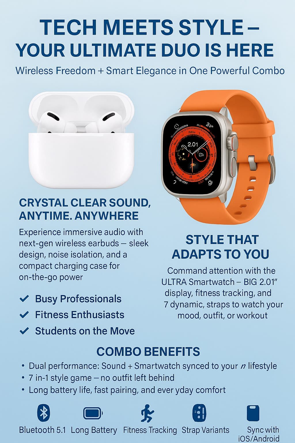 Airpods Pro 2 + Ultra 7-In-1 Smartwatch Combo - Image 5