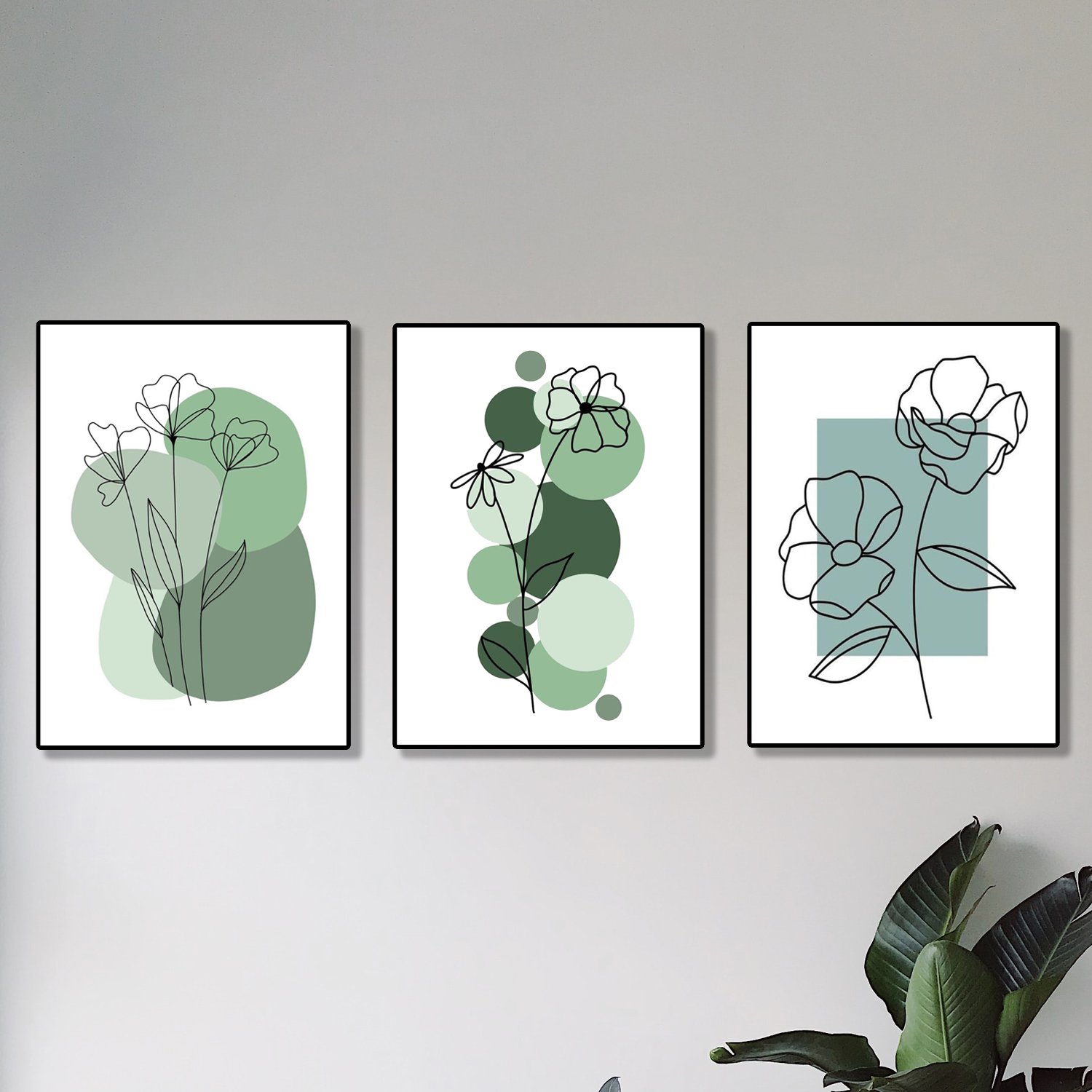 Set Of 3 Abstract Plant Art Wooden Canvas Frames For Wall Decore /...