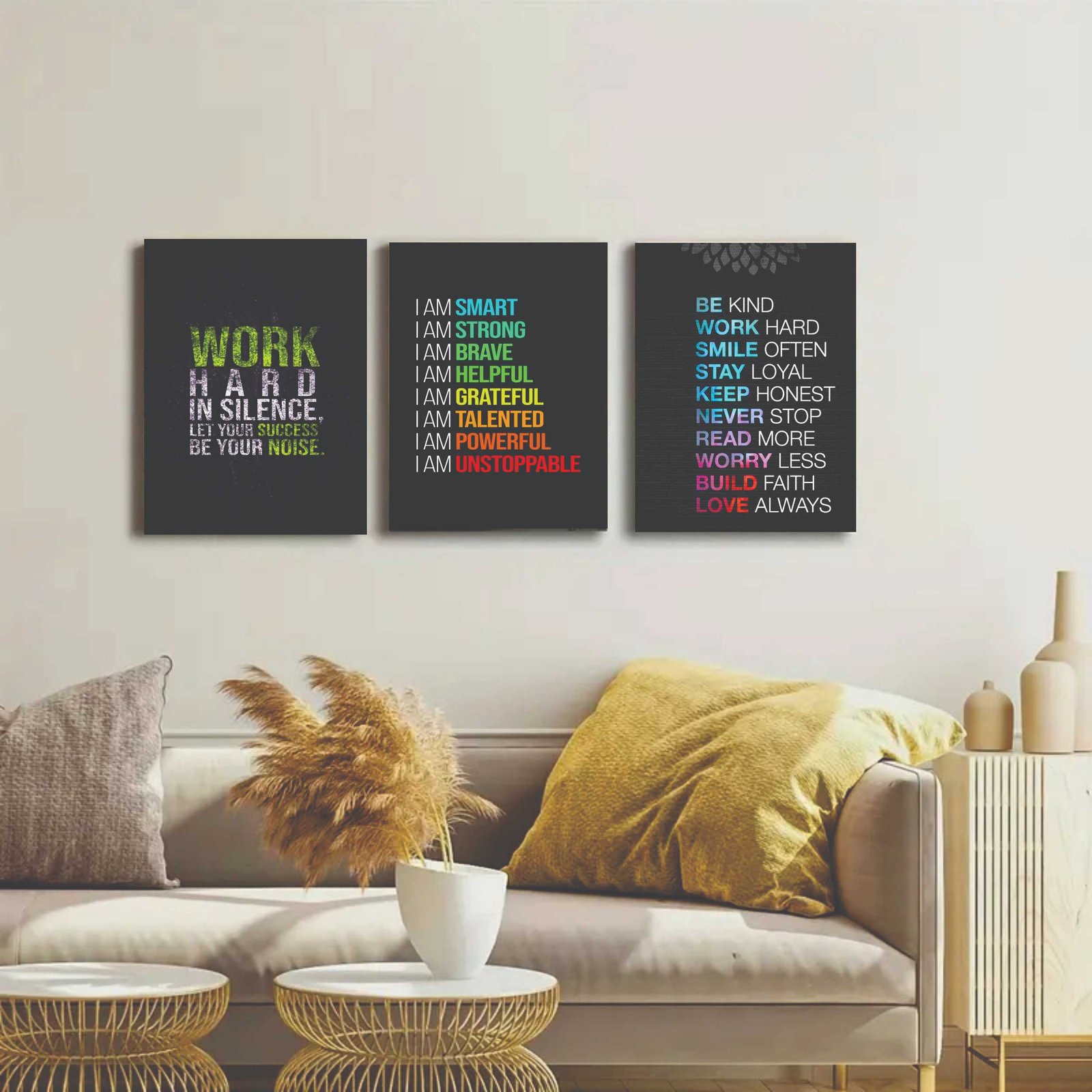 Set Of 3 Motivational Sticky Canvas Frames For Wall Decore /...