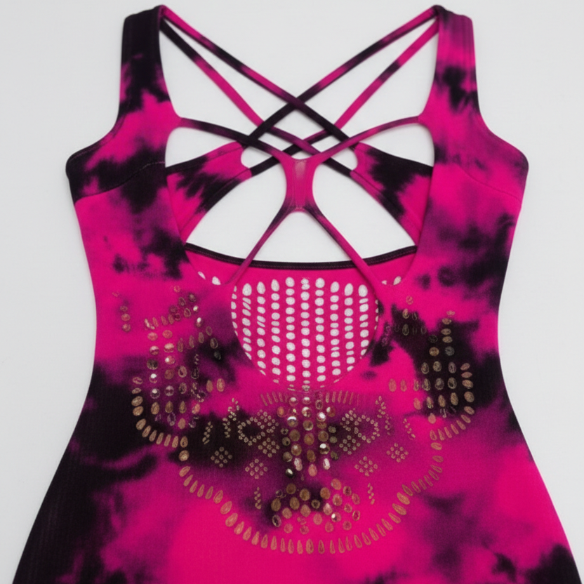 Exotic Criss-Cross Neck Tie-Dye Stocking Night Dress for Women - Image 3