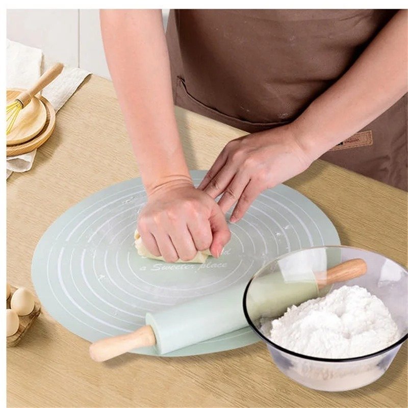 Silicone Dough Mat with Rolling Pin Set