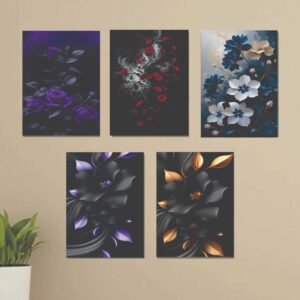 Set Of 5 Flower Sticky Canvas Phototiles Frame For Wall, Home Decor