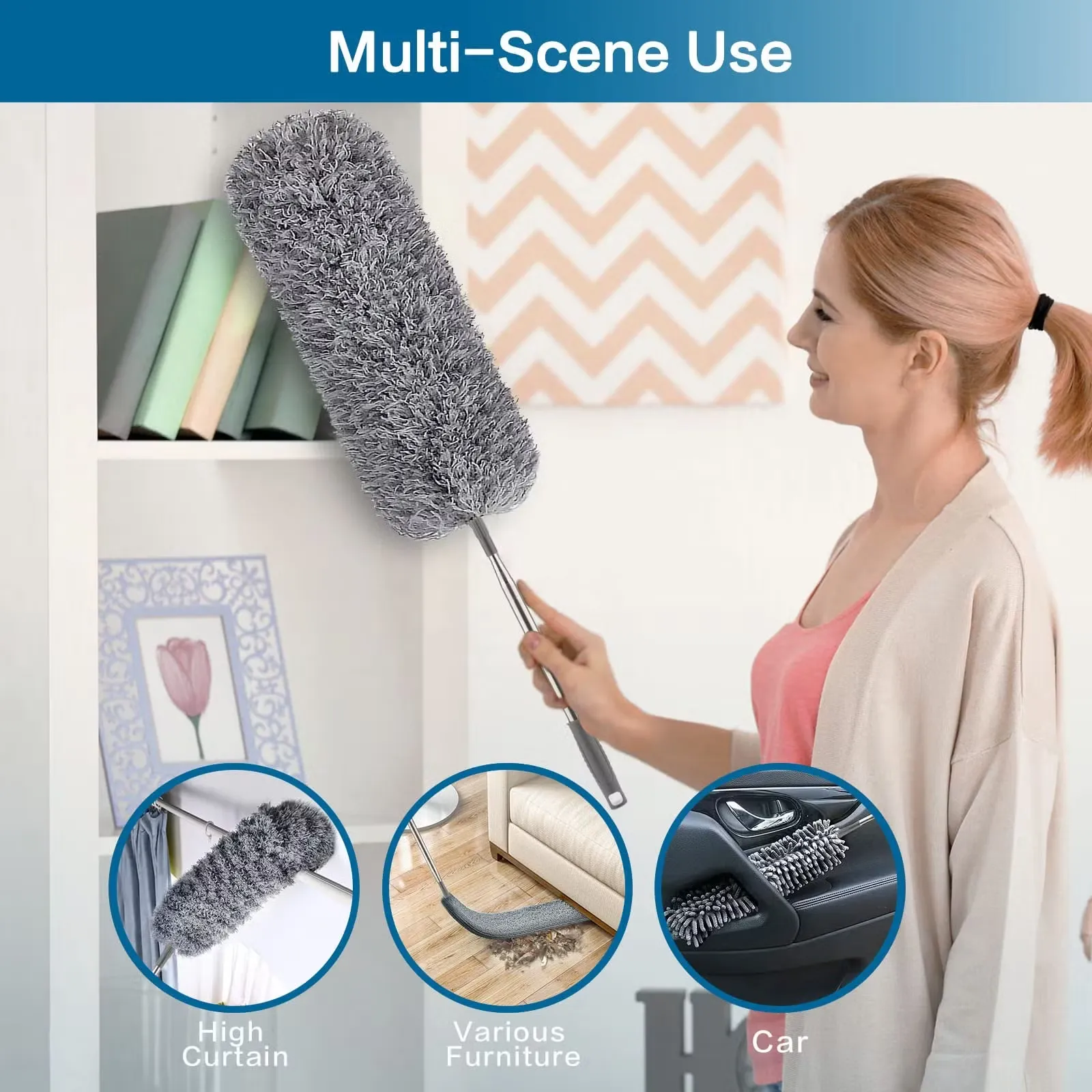 Extendable Microfiber Duster Feather Duster with Extra Long Pole - Image 2