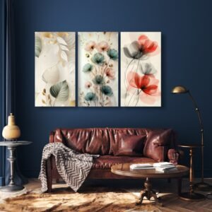 Set Of 3 Flowers Art Wooden Frames For Wall Decoration / Sticky...