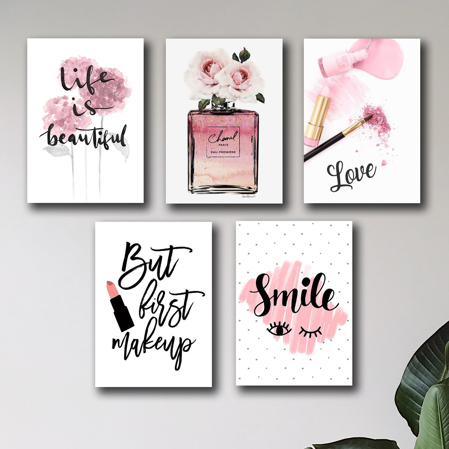 Set Of 5 Make Up Themed Girls Room Decore Wall Art Wooden Sticky...