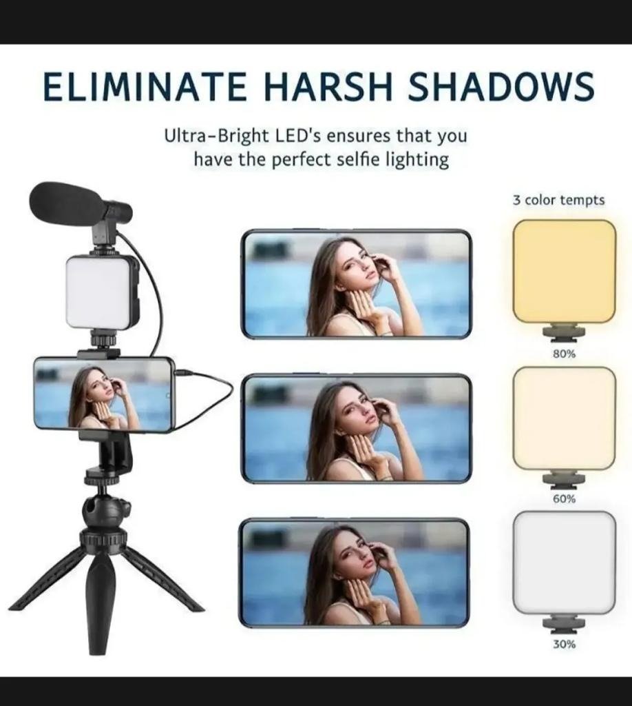 Ay-49 Vlogger Kit | Microphone, LED Fill Light, Mini Tripod & - Image 2