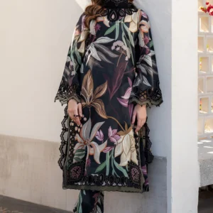 All-Over Printed Embroidered Black Lawn Dress with Chiffon Dupatta