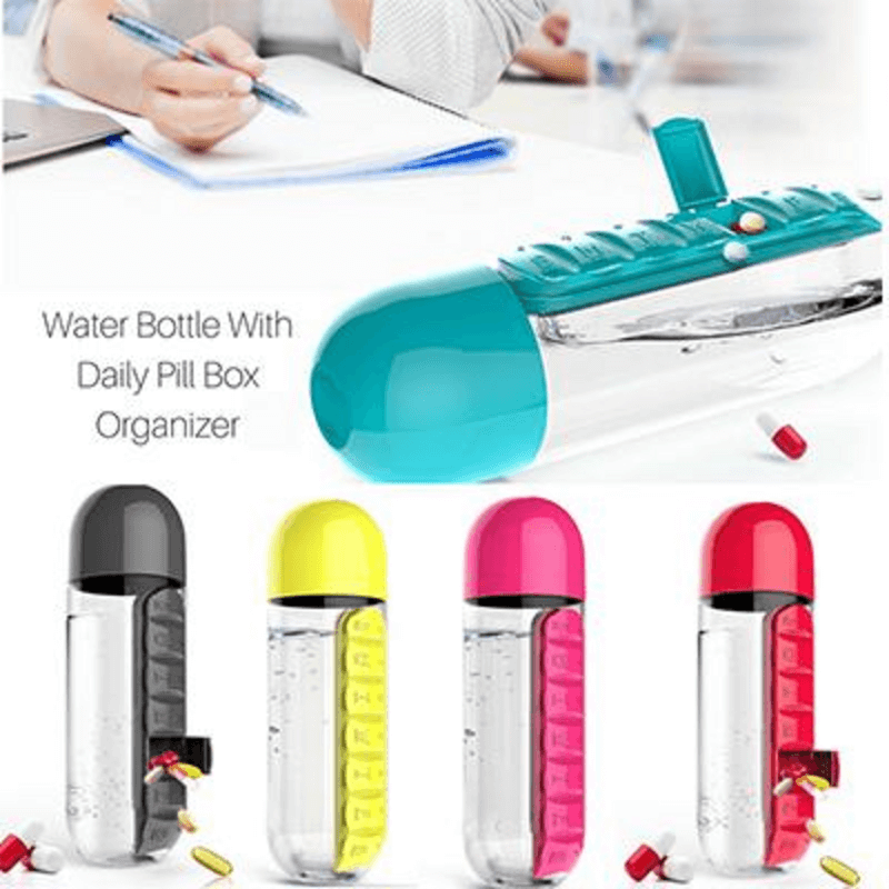 2 in 1 Water Bottle with Built in 7 Day Pill Organizer and Cup Cap - Image 2