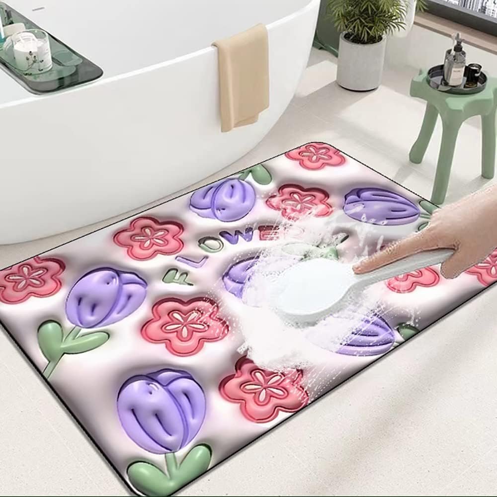 Absorbent Mat Flower Soft Diatom 3D Mud Floor Mat Bathroom...