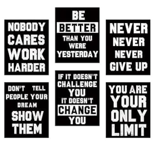 Set of 6 Motivational Sticky Canvas Frames for Wall Decore / Sticky