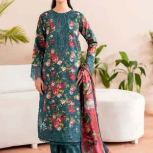 Elegant Floral Embroidered Lawn 3 Piece Unstitched Suit with Chiffon