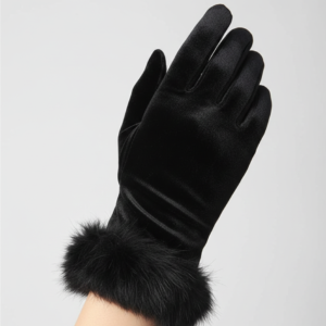 Women's & Girls Black Winter Velvet Gloves with Fur Cuff