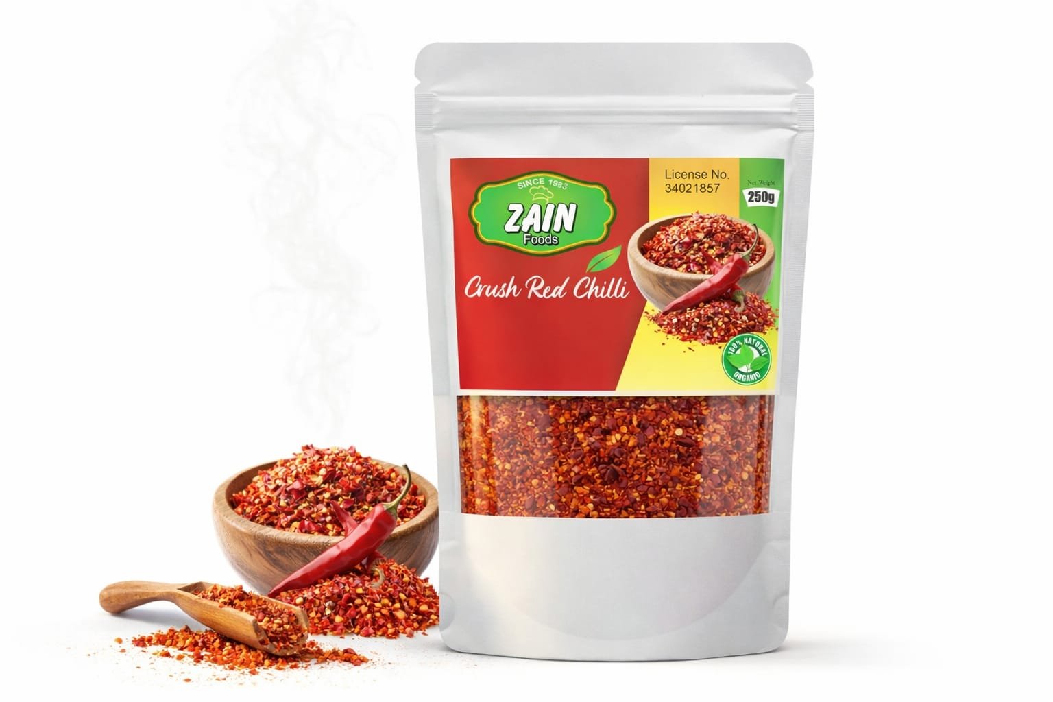 Red Chili Flakes, 100% Natural and Organic Also Known As Crushed Red