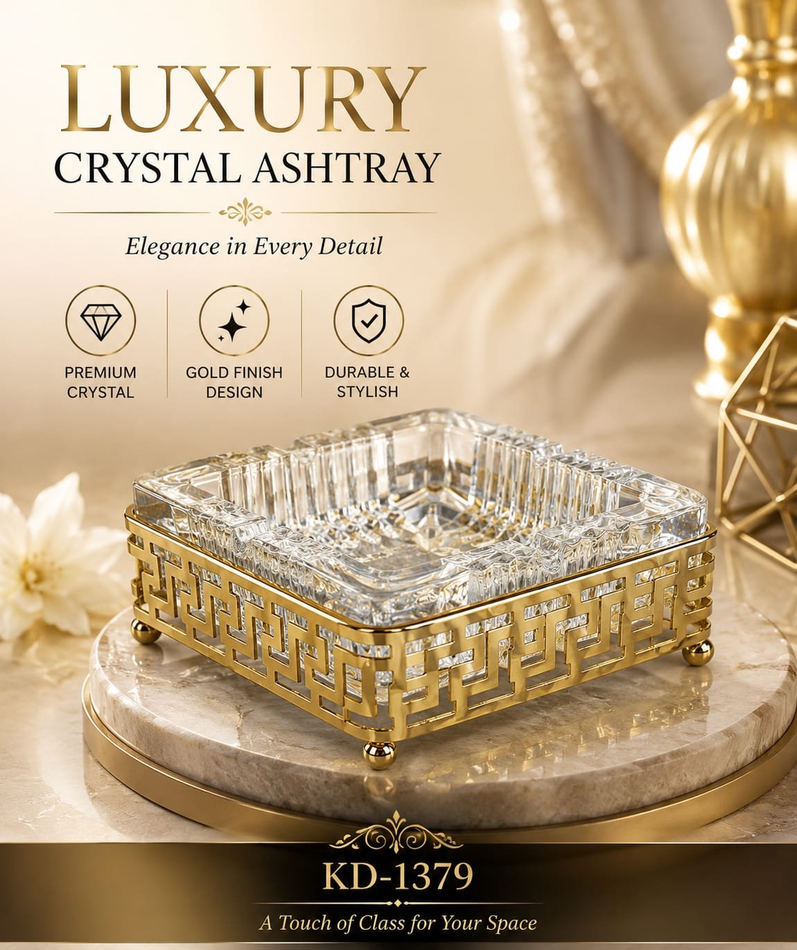 Luxury Metal & Crystal Ashtray Kd-1379