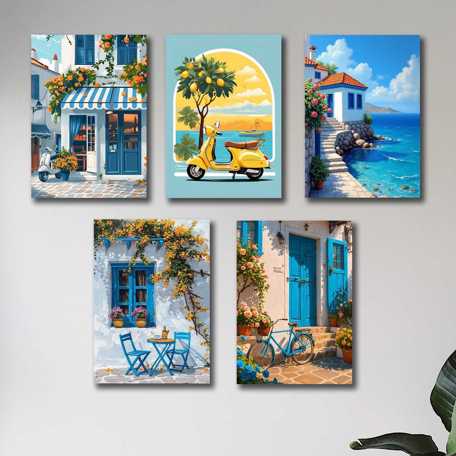 Set of 5 Italian Vintage Home Wall Art Frames
