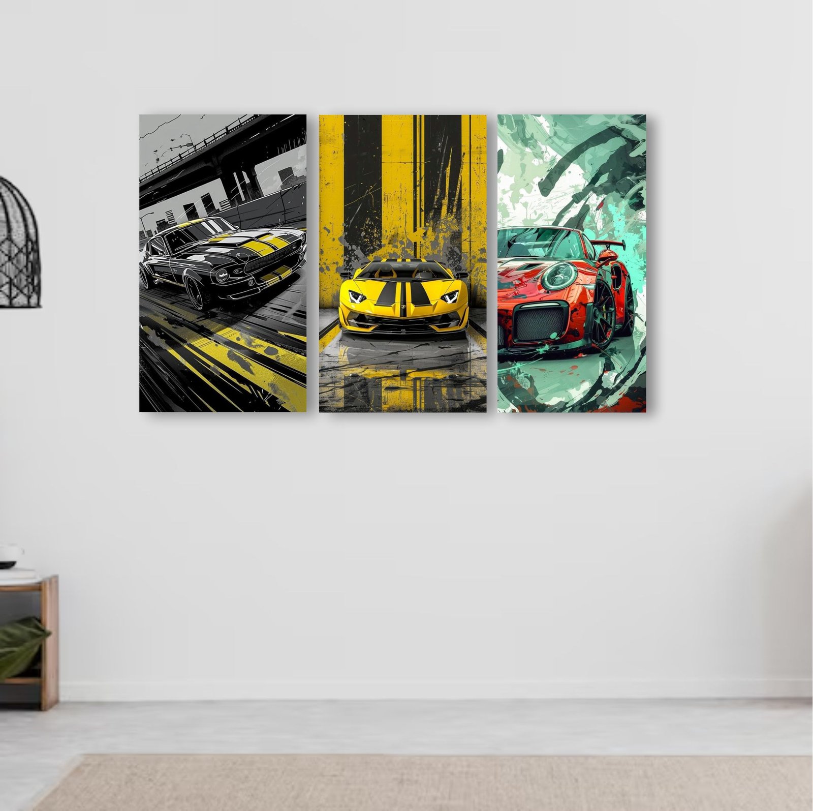 Set Of 3 Cars Art Wooden Frames For Wall Decoration / Sticky Photo...