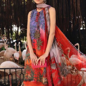 Elegant Embroidered Lawn 3 Piece Unstitched Suit with Chiffon Dupatta