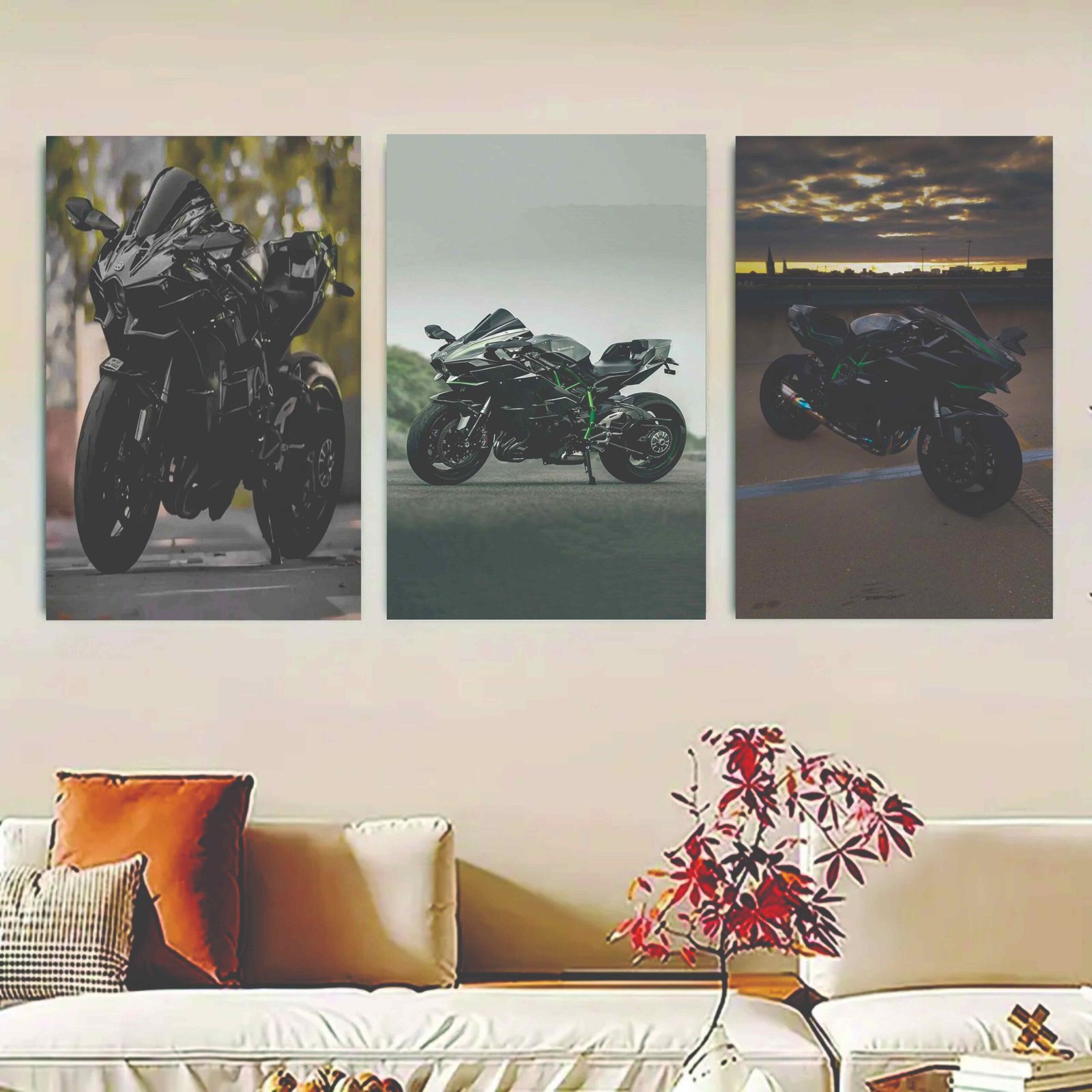 Set Of 3 Ninja H2R Bike Sticky Canvas Frames For Wall Decore /...