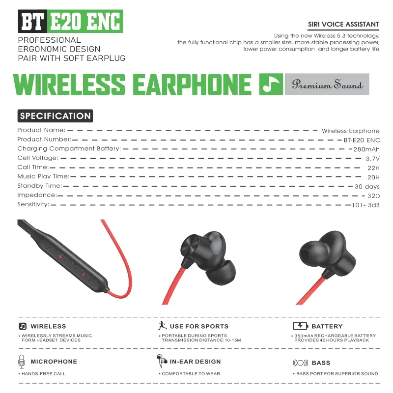 Erorex Bt E20 Enc Wireless Neckband Earphones - Image 2