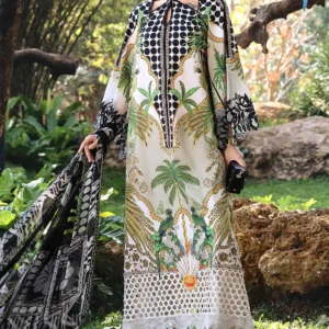 Elegant All-Over Print Embroidered Lawn 3pc Unstitched Eid Dress