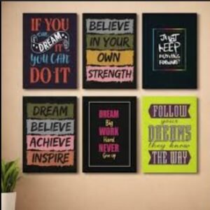 Set of 6 Sticky Wooden Frames for Home Office Wall Decore / Sticky