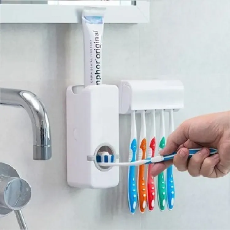 Tooth Paste Dispenser With 5 Brush Holder Wall Mounted Automatic...