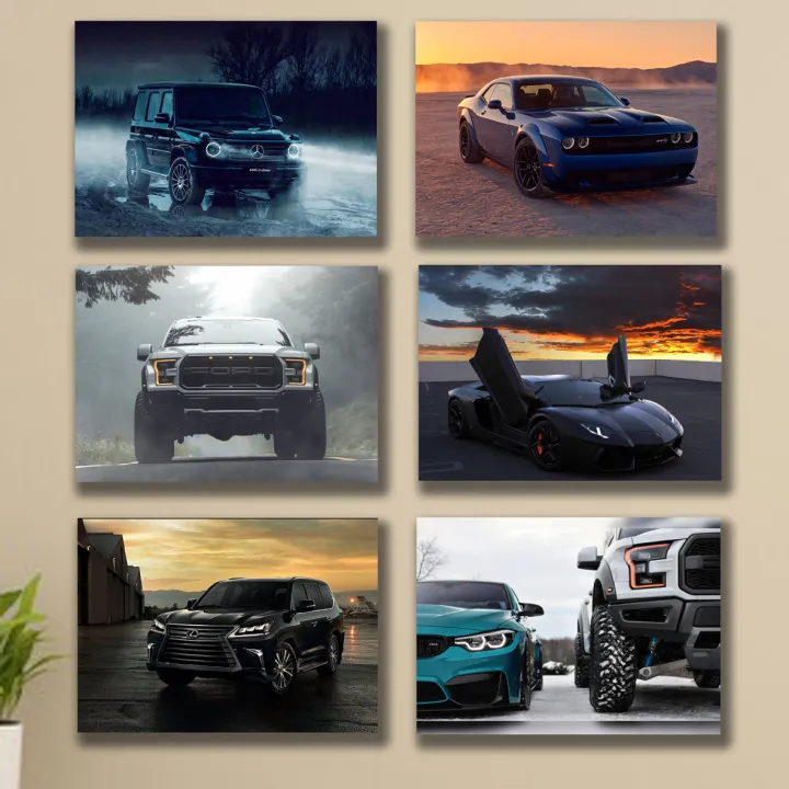 Set Of 6 Sports Car Themed Wooden Canvas Frames / Super Cars...