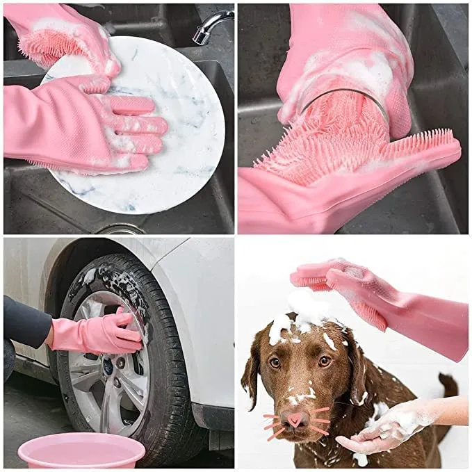 Silicone Dishwashing & Cleaning Pair Gloves - Image 4