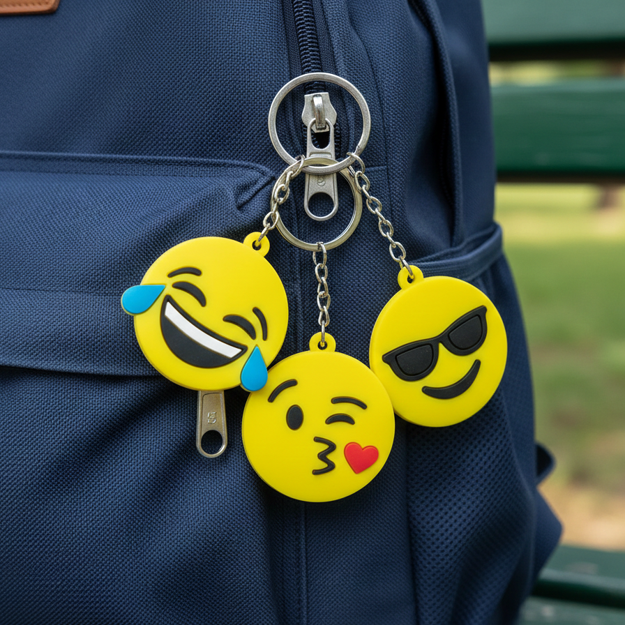 Pack of 3 Assorted Round Emoji Reaction Keychains - Image 2