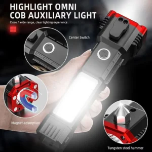 High Power LED Torch Light Rechargeable Flashlight with Tactical Hammer