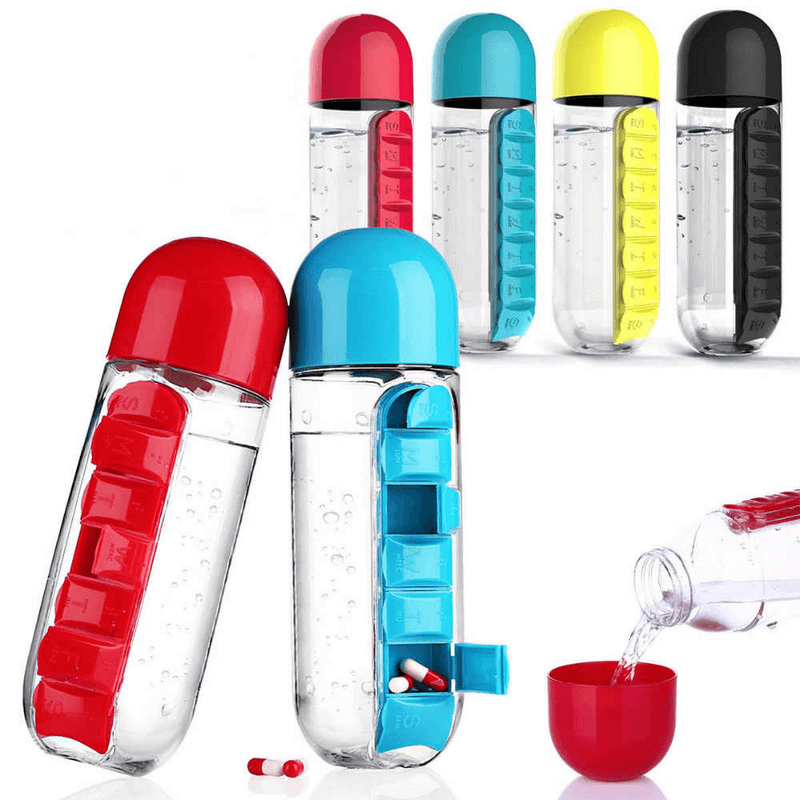 2 in 1 Water Bottle with Built in 7 Day Pill Organizer and Cup Cap - Image 3