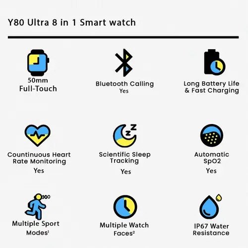 Y80 Ultra 8 In 1 Smart Watch ,8 Straps 49Mm Big Display (Random...
