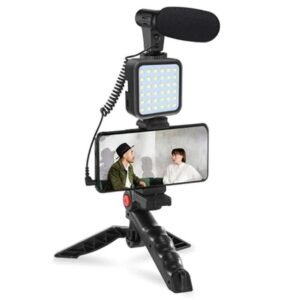 AY-49 3-in-1 Video Making Kit with LED Light, Microphone & Mini Tripod